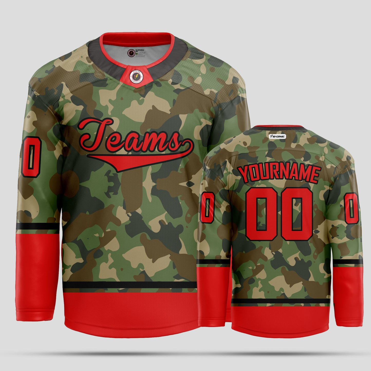 Custom Premium Red and Gray Camo Hockey Jersey - Personalized & Durable