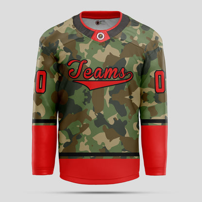 Custom Premium Red and Gray Camo Hockey Jersey - Personalized & Durable