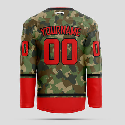 Custom Premium Red and Gray Camo Hockey Jersey - Personalized & Durable