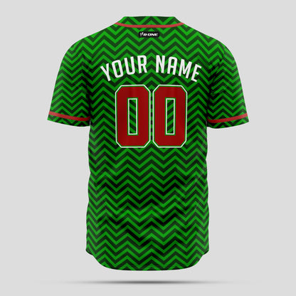 Custom Navy, Green & Red Christmas Baseball Jersey