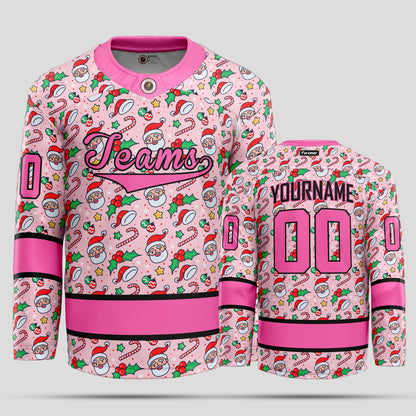 Custom Christmas Pink Ice Hockey Jersey - Premium Quality & Personalized