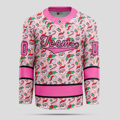 Custom Christmas Pink Ice Hockey Jersey - Premium Quality & Personalized