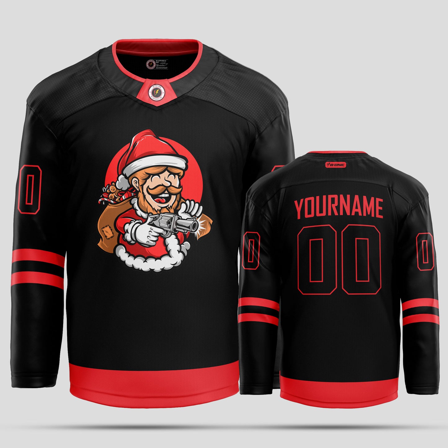 Custom Christmas Red and Black Pattern Ice Hockey Jersey - Premium Quality & Personalized