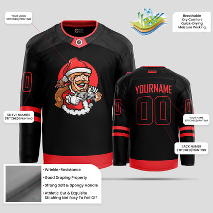 Custom Christmas Red and Black Pattern Ice Hockey Jersey - Premium Quality & Personalized