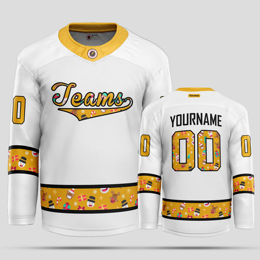 Custom Christmas Yellow and Black Ice Hockey Jersey - Premium Quality & Personalized