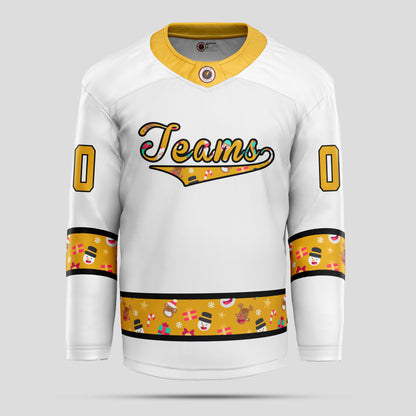 Custom Christmas Yellow and Black Ice Hockey Jersey - Premium Quality & Personalized