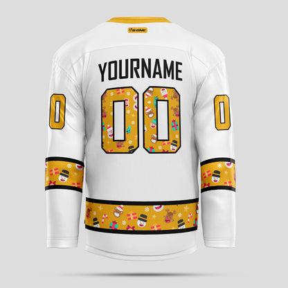 Custom Christmas Yellow and Black Ice Hockey Jersey - Premium Quality & Personalized