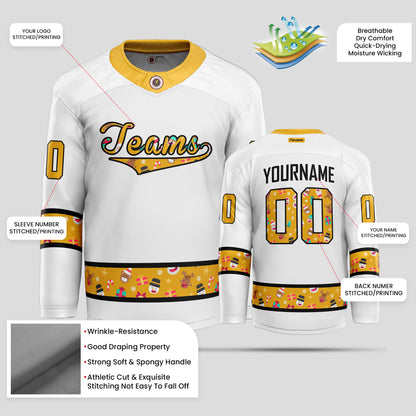 Custom Christmas Yellow and Black Ice Hockey Jersey - Premium Quality & Personalized