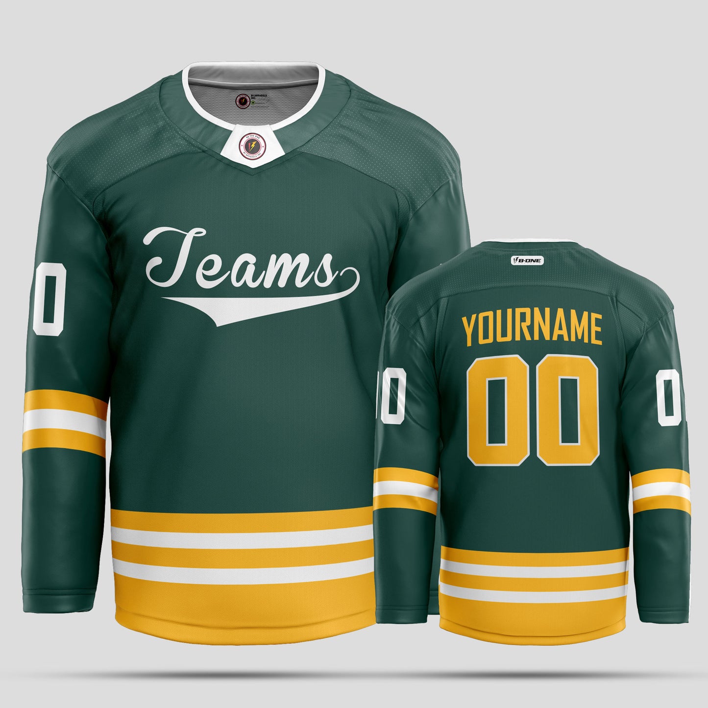 Custom Green, Yellow, & White Hockey Jersey with Club Name Personalization