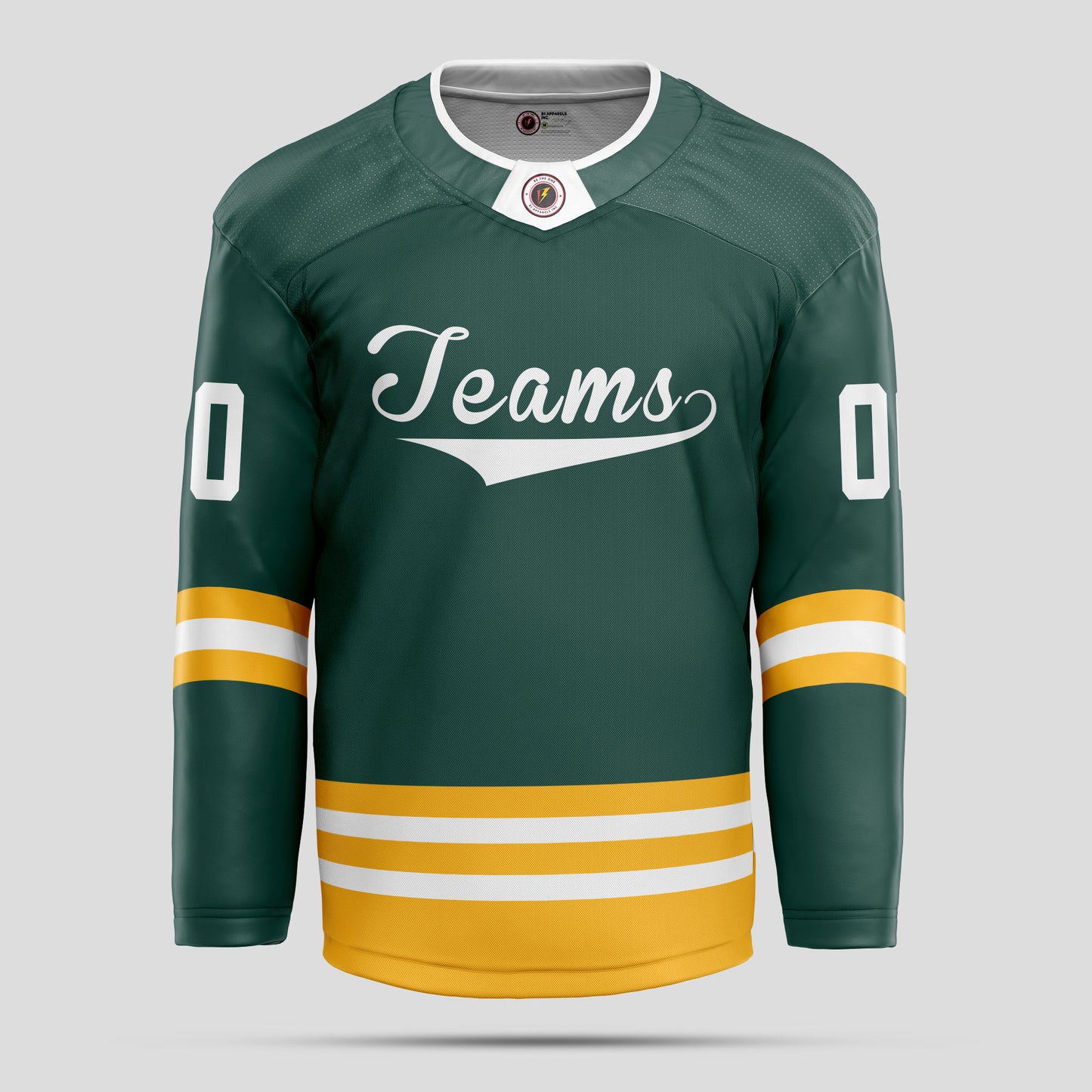 Custom Green, Yellow, & White Hockey Jersey with Club Name Personalization