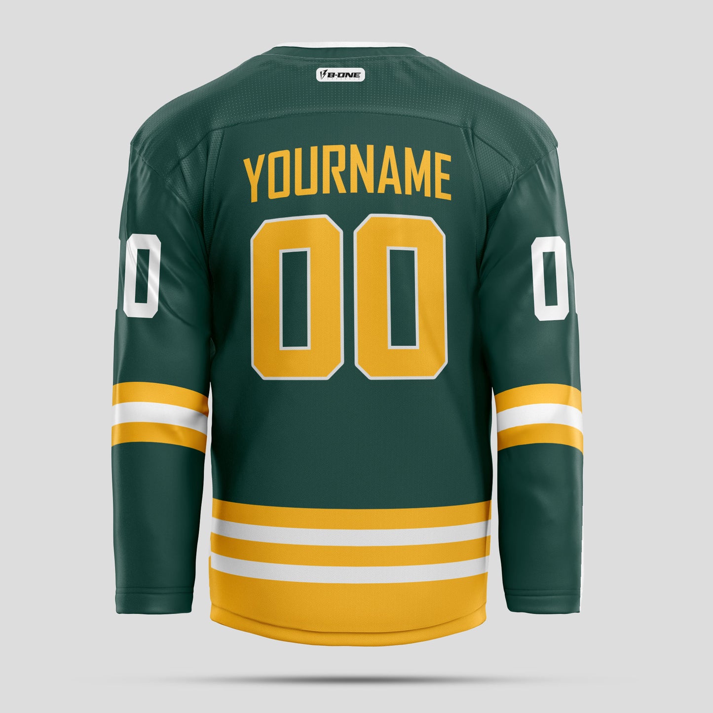 Custom Green, Yellow, & White Hockey Jersey with Club Name Personalization