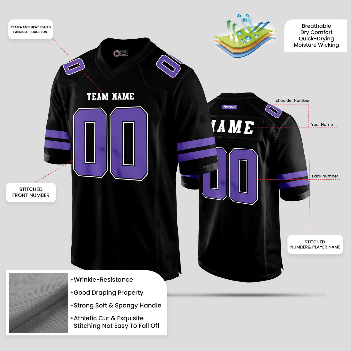 Custom Club Team Black and Purple Authentic Football Jersey – Premium Teamwear