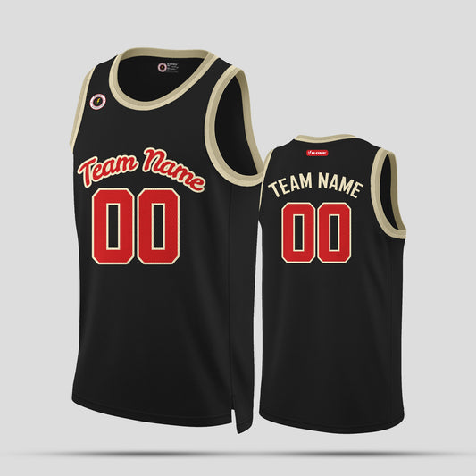 Custom Black and Red Rib Knit Round Neck Basketball Jersey for Club Teams