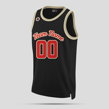 Custom Black and Red Rib Knit Round Neck Basketball Jersey for Club Teams