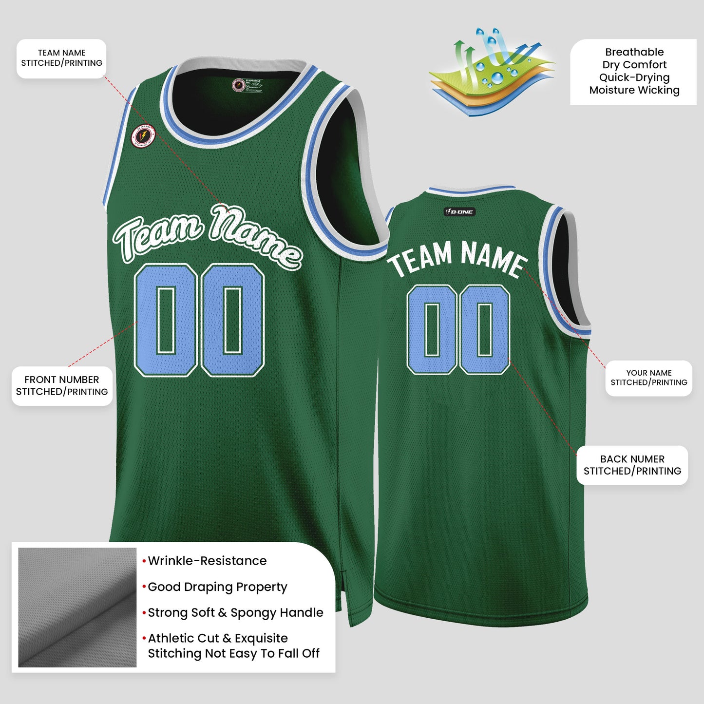 Custom Blue and Green Basketball Jerseys – Club Team Uniforms