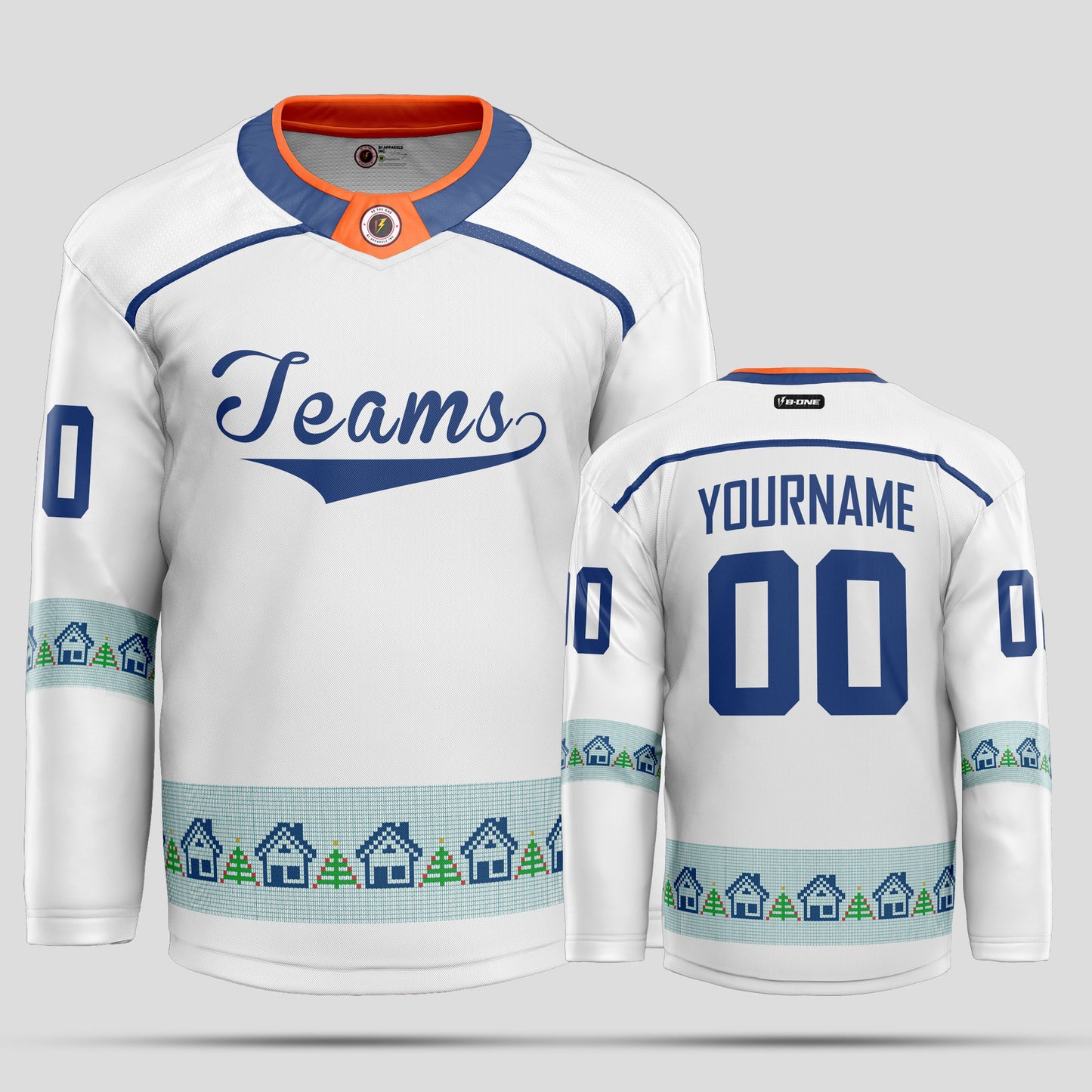 Custom Club Team Christmas White and Navy Blue Pattern Hockey Jersey - Premium Quality & Personalized