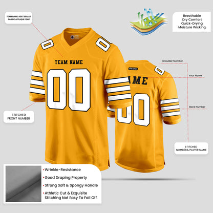 Custom Club Team Gold and White Football Jersey with Personalized Design