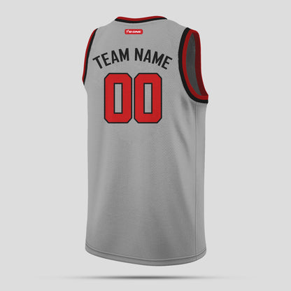 Custom Club Team Gray and Red Round Neck Rib Knit Basketball Jersey