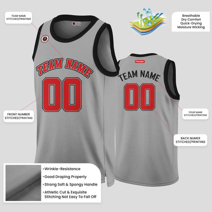 Custom Club Team Gray and Red Throwback Basketball Jersey