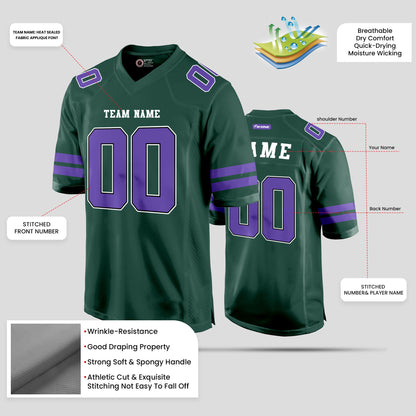 Custom Club Team Green and Purple Football Jersey with Personalized Design