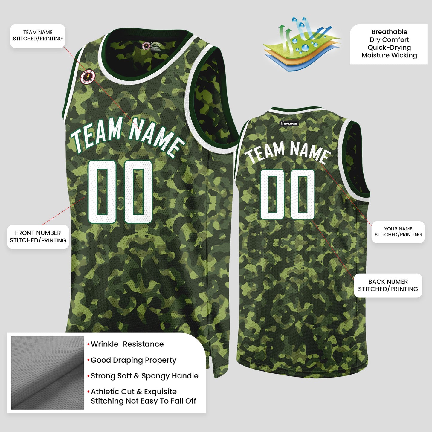 Custom Green and White Camo Basketball Jerseys – Club Team Uniforms