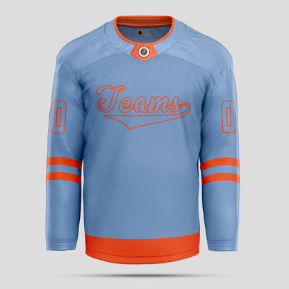 Custom Club Team Light Blue and Orange Quality Hockey Jersey – Premium Personalized Gear