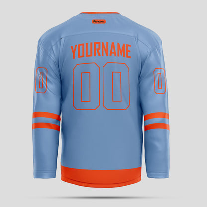 Custom Club Team Light Blue and Orange Quality Hockey Jersey – Premium Personalized Gear