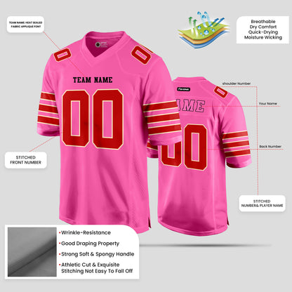 Custom Light Pink and Red Football Jersey for Club Teams – Personalized with Your Team Name