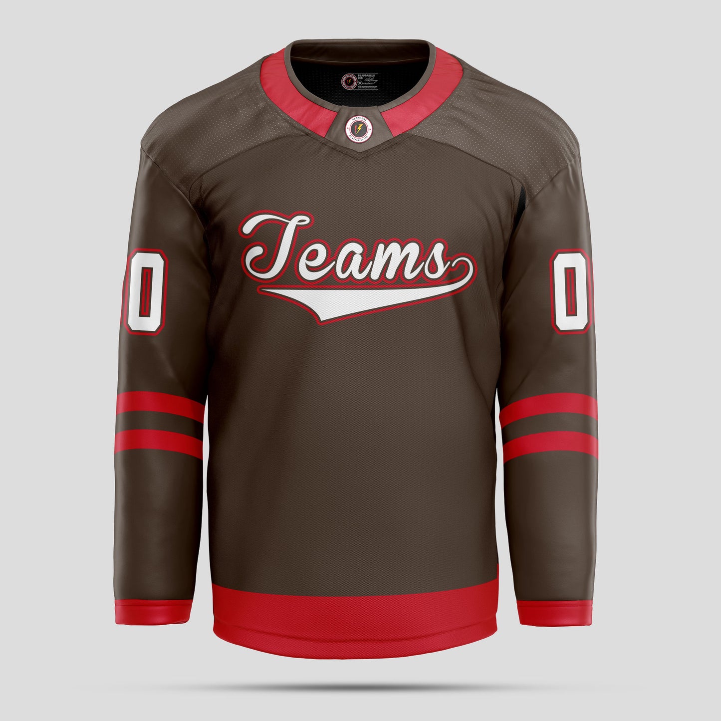 Custom Club Team Name Brown and Red Authentic Hockey Jersey