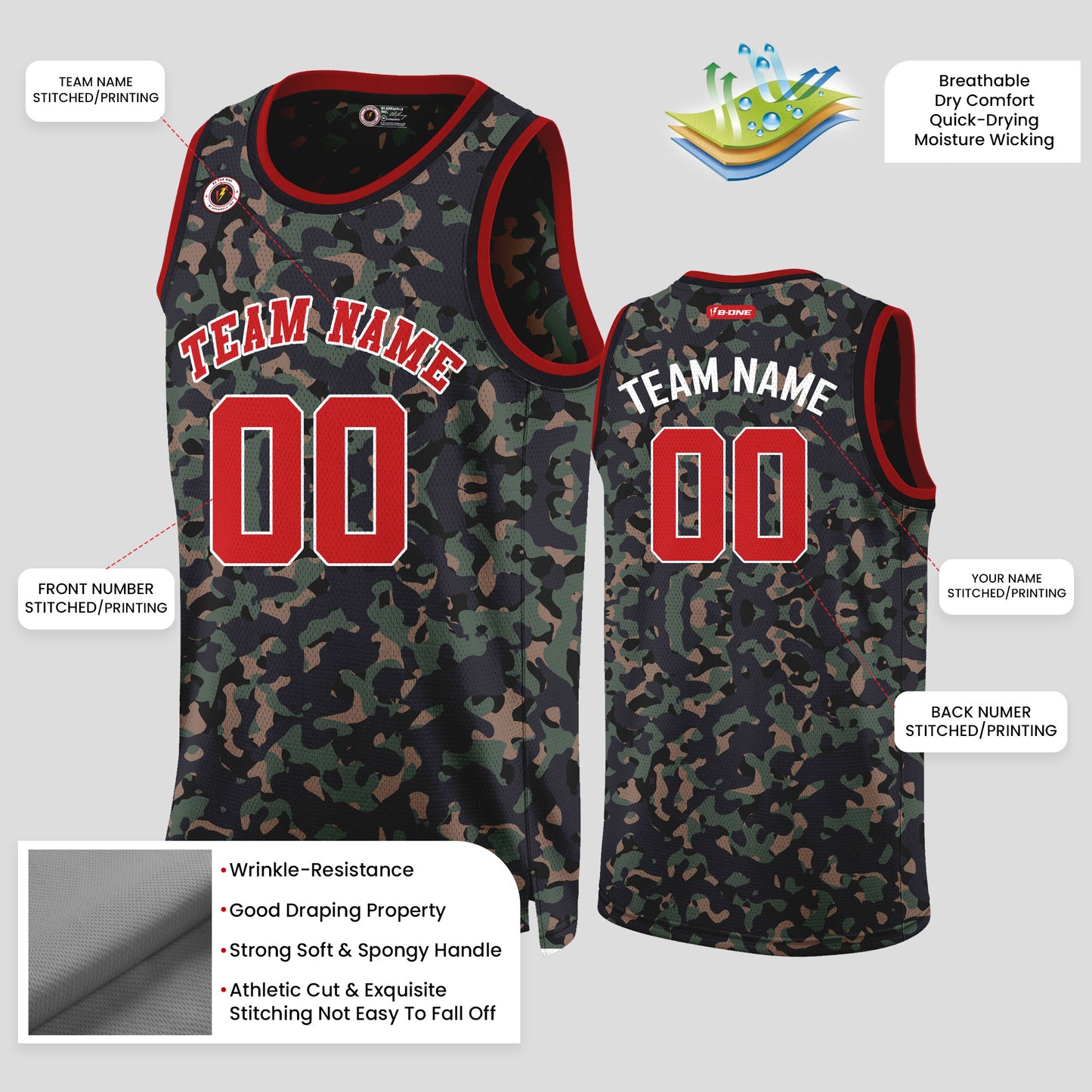 Custom Red and Black Camo Basketball Jerseys – Club Team Uniforms