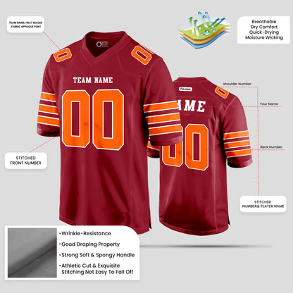 Custom Club Team Name Cardinal Orange Football Jersey with Personalized Design