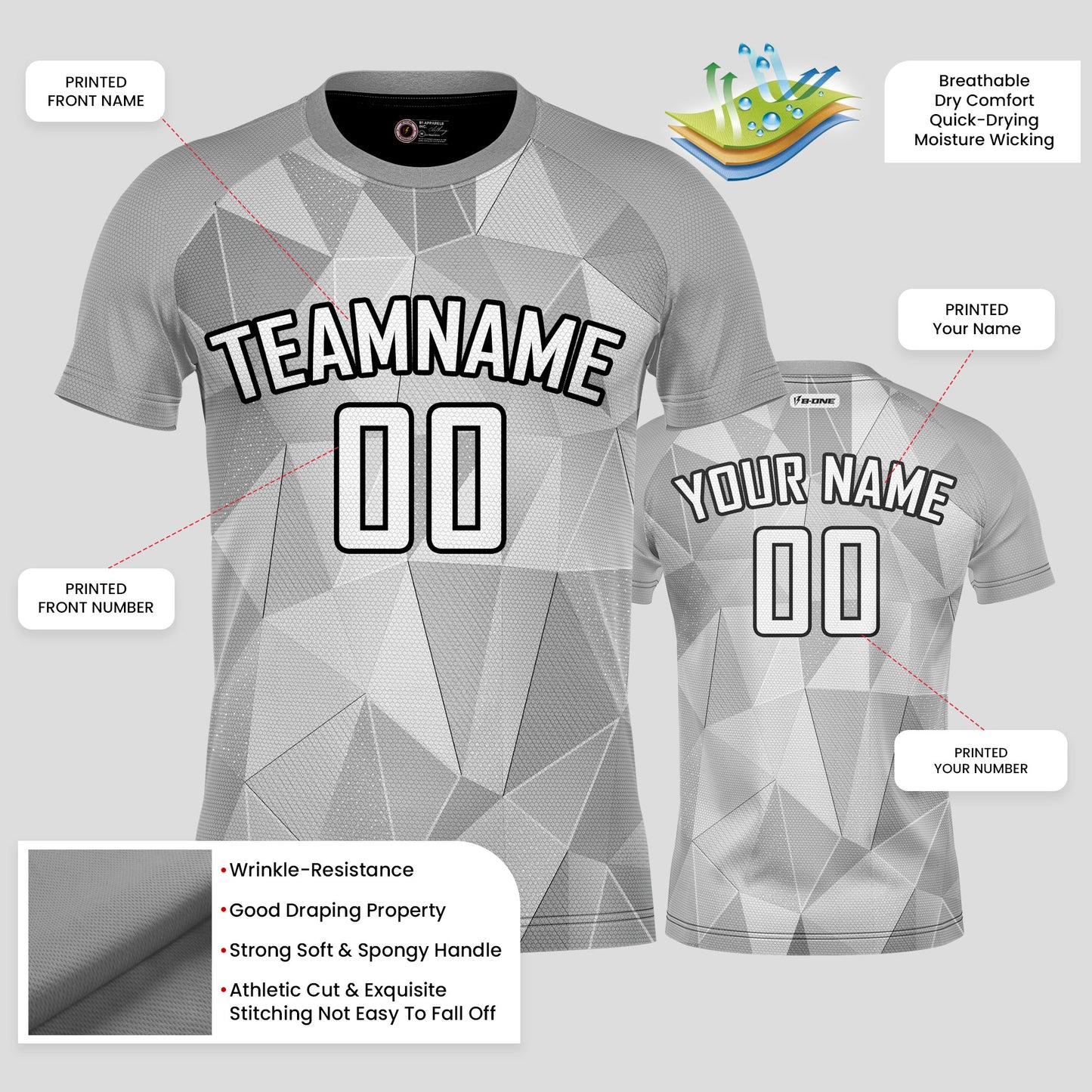 Custom Club Team Name Soccer Jerseys – Gray Pattern Personalized Uniforms