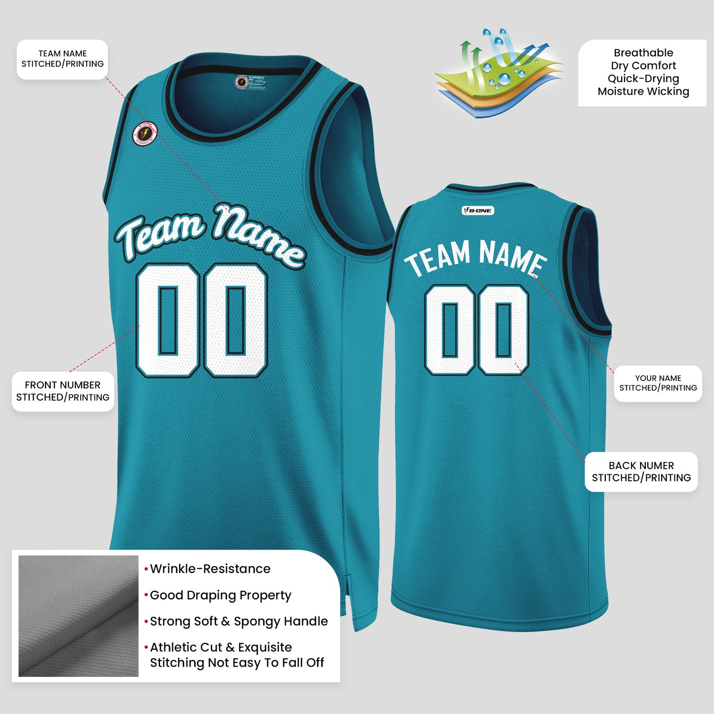 Custom Club Team Number Teal & White Basketball Jerseys – Personalized & Stylish