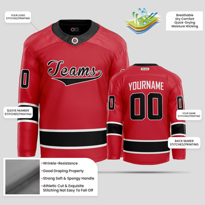 Custom Club Team Red and Black Hockey Jersey – Bold & Personalized