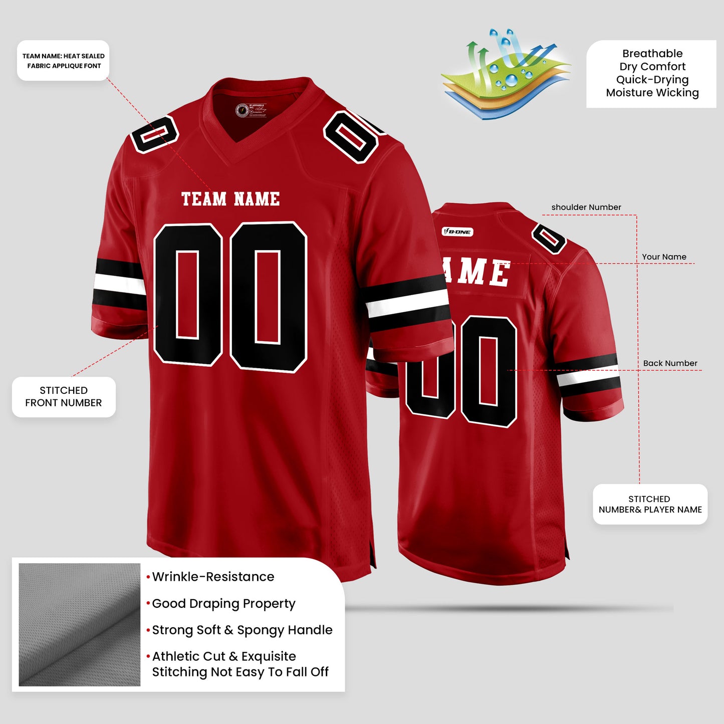 Custom Club Team Red, Black, and White Football Jersey – Personalized for Ultimate Team Spirit and Performance