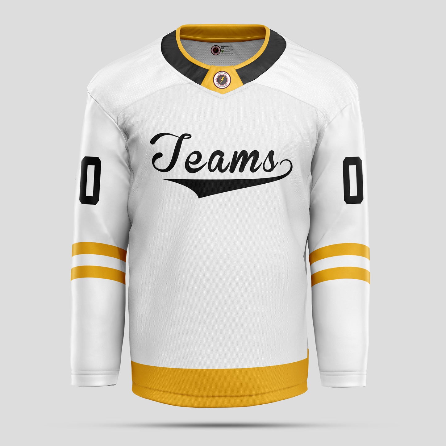 Custom Club Team White, Black, and Gold Hockey Jersey - Premium Quality & Personalized