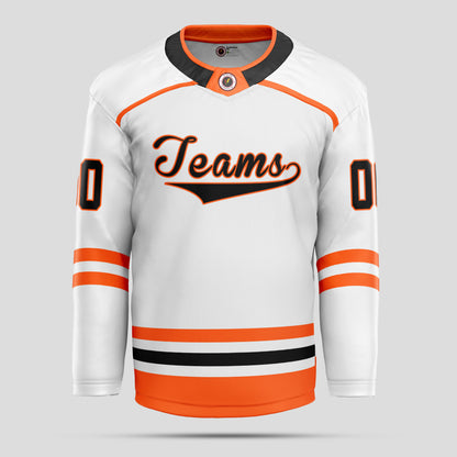 Custom Club Team White, Black, and Orange Hockey Jersey - Premium Quality & Personalized