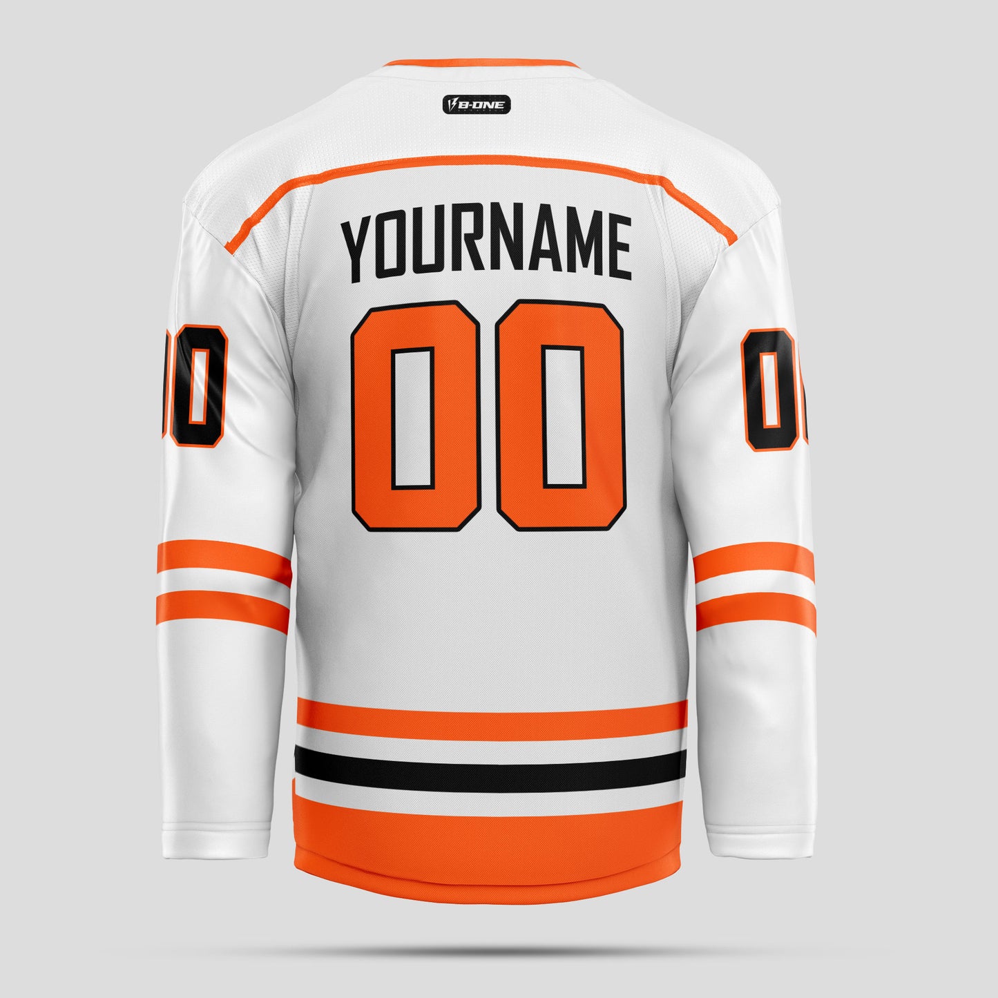 Custom Club Team White, Black, and Orange Hockey Jersey - Premium Quality & Personalized