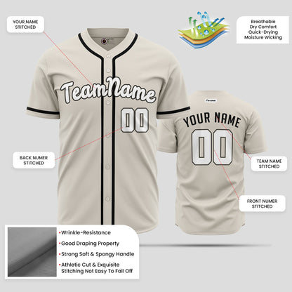 Custom Cream Black and White Baseball Jersey - Premium Teamwear