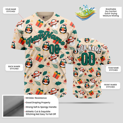 Custom Cream & Green 3D Christmas Baseball Jersey