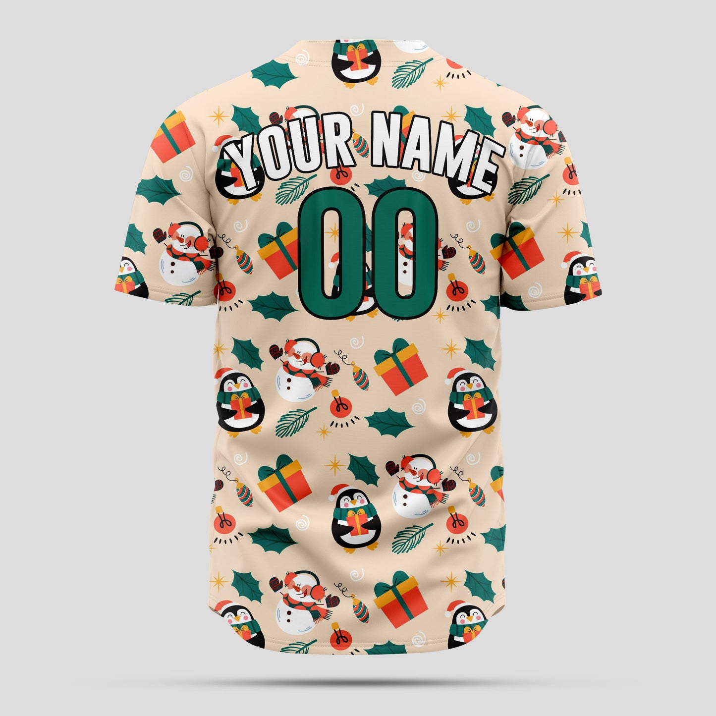 Custom Cream & Green 3D Christmas Baseball Jersey