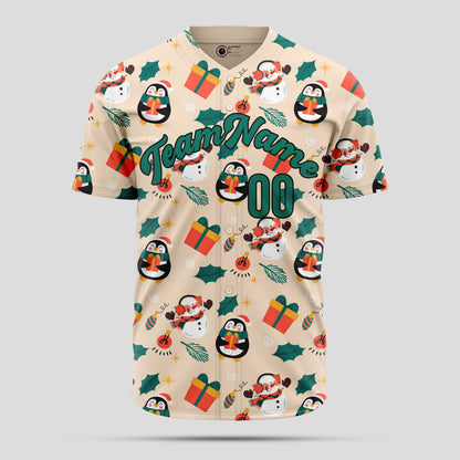 Custom Cream & Green 3D Christmas Baseball Jersey