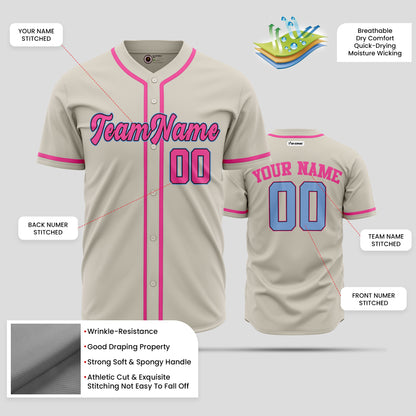 Custom Cream Navy-Pink Baseball Jersey - Premium Team Apparel