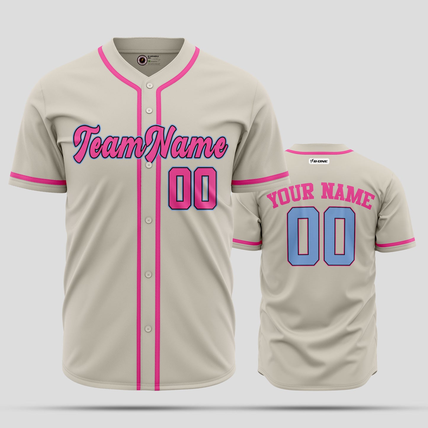 Custom Cream Navy-Pink Baseball Jersey - Premium Team Apparel