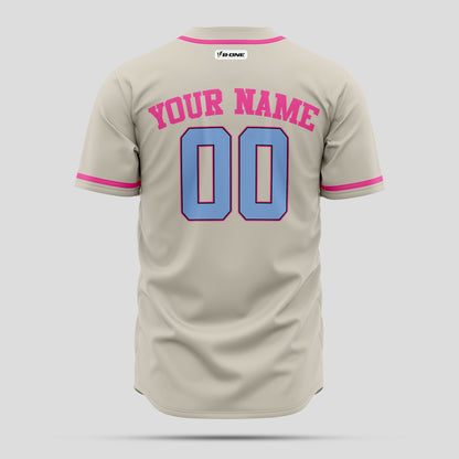 Custom Cream Navy-Pink Baseball Jersey - Premium Team Apparel