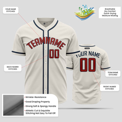 Custom Cream Navy and Red Baseball Jersey - Stylish Team Apparel