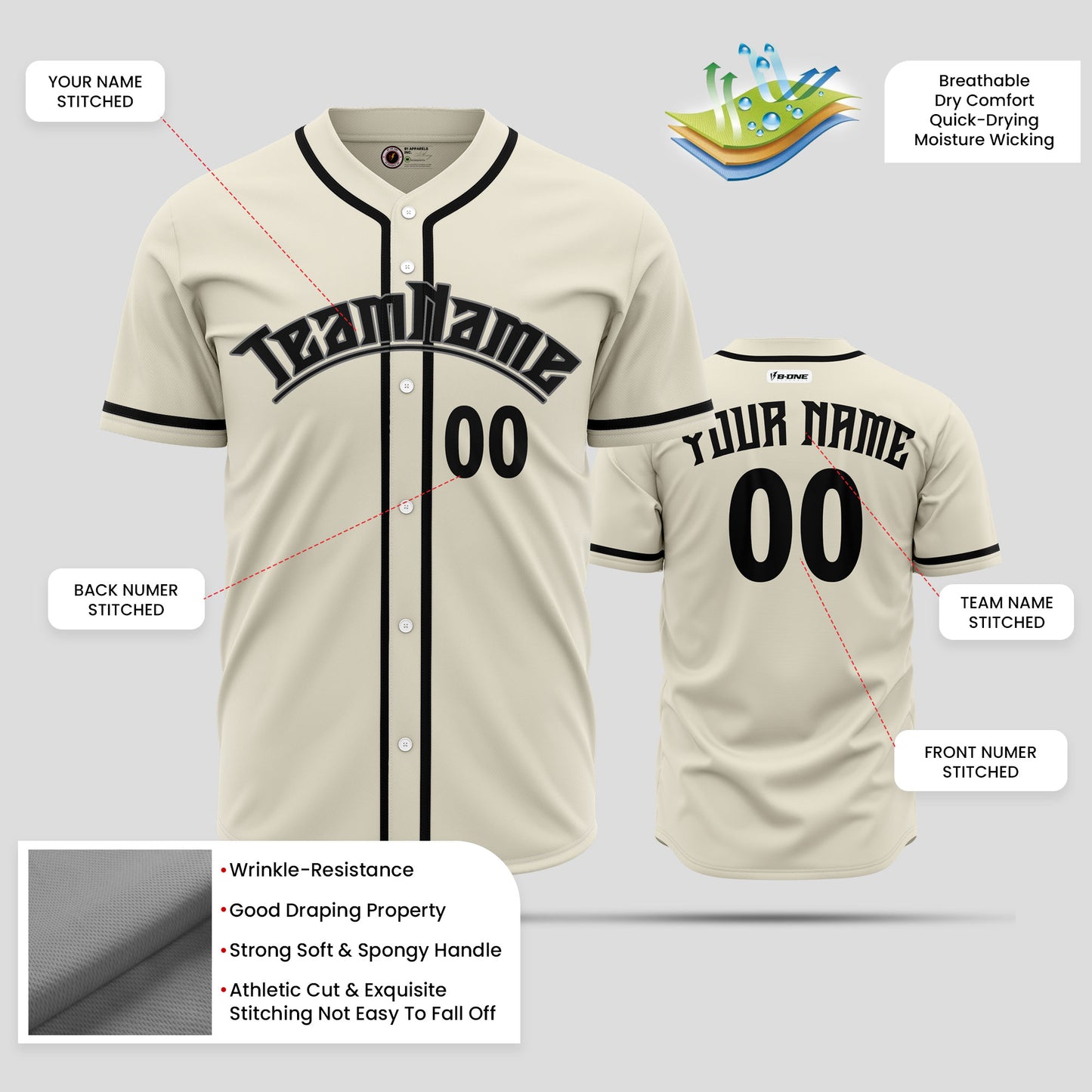 Custom Cream and Black Baseball Jersey - Premium Team Gear