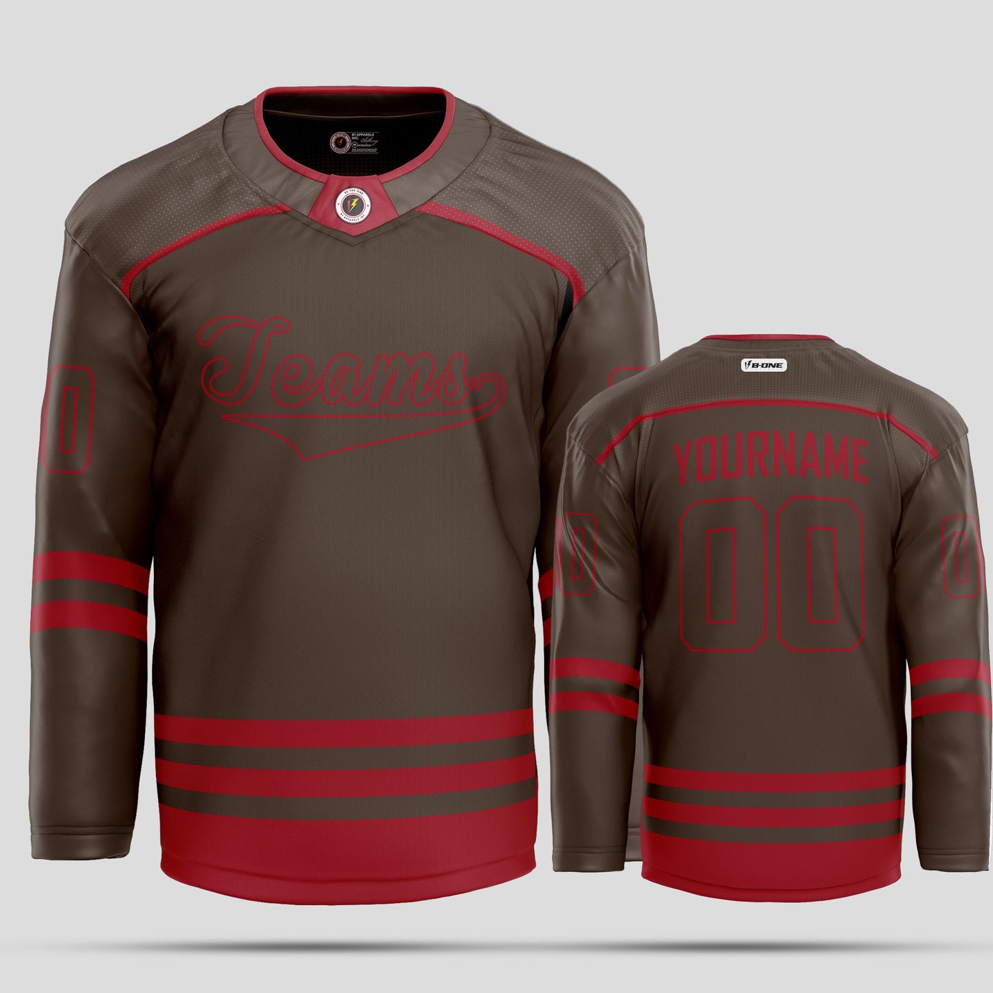 Custom Dark Brown and Red Authentic Hockey Jersey