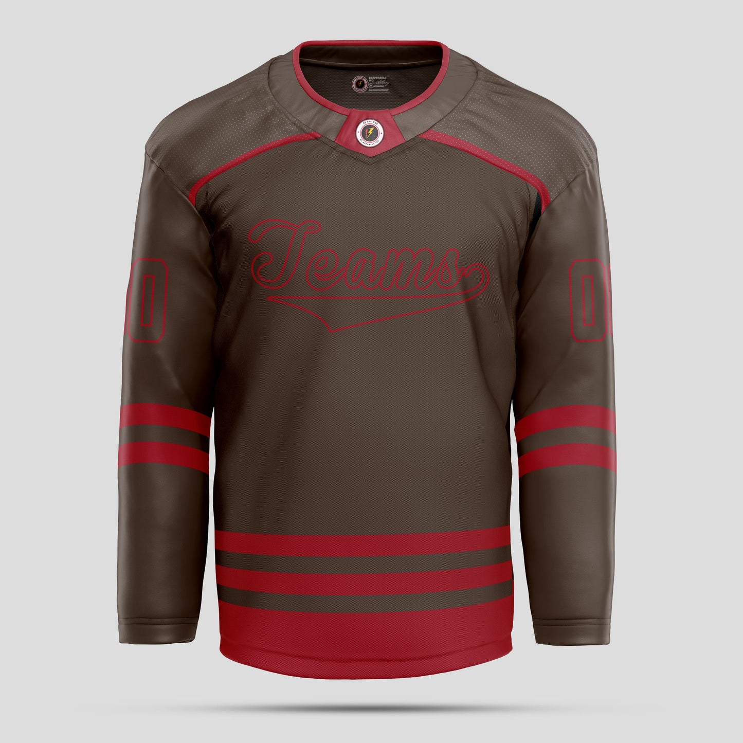 Custom Dark Brown and Red Authentic Hockey Jersey