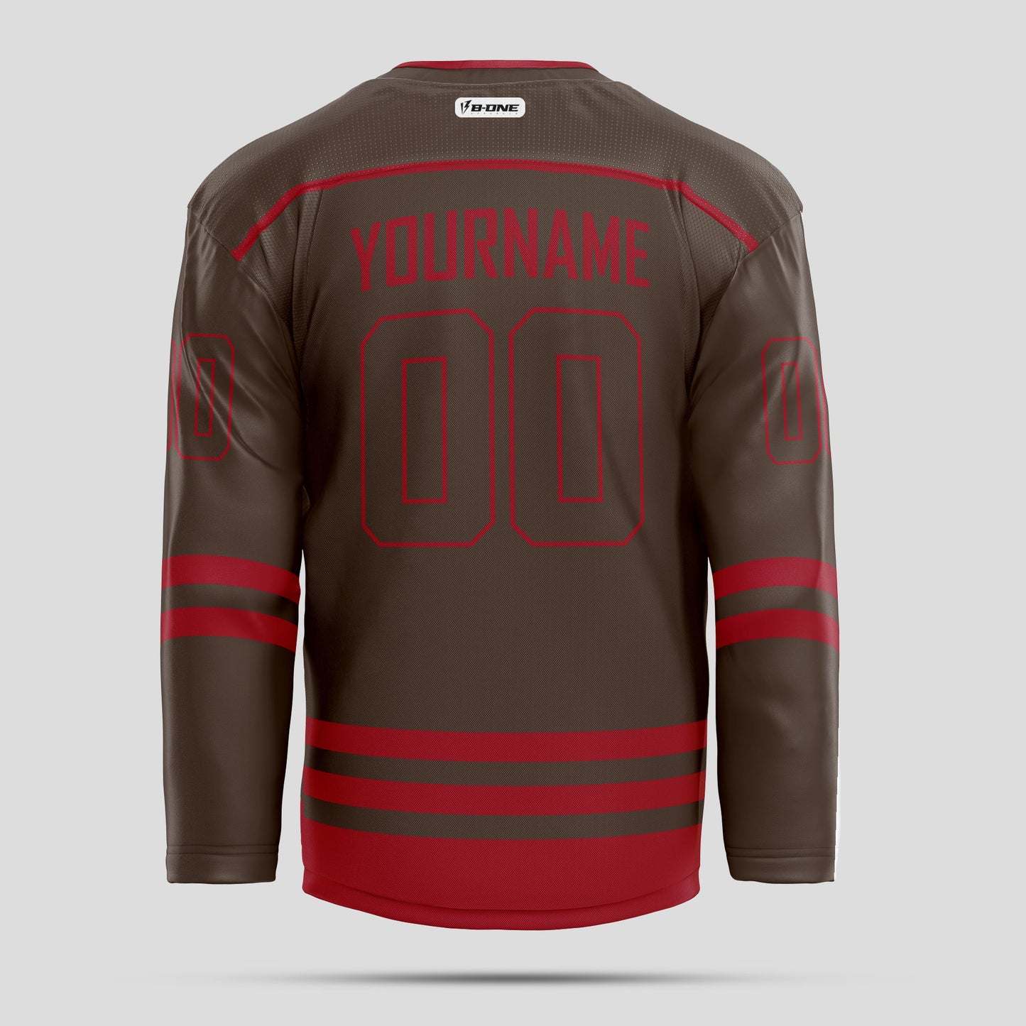 Custom Dark Brown and Red Authentic Hockey Jersey